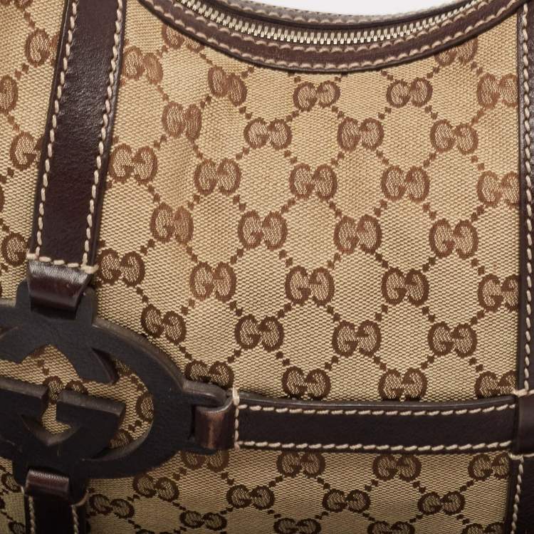 Pre Owned Gucci Beige/Ebony GG Canvas and Leather Royal Hobo