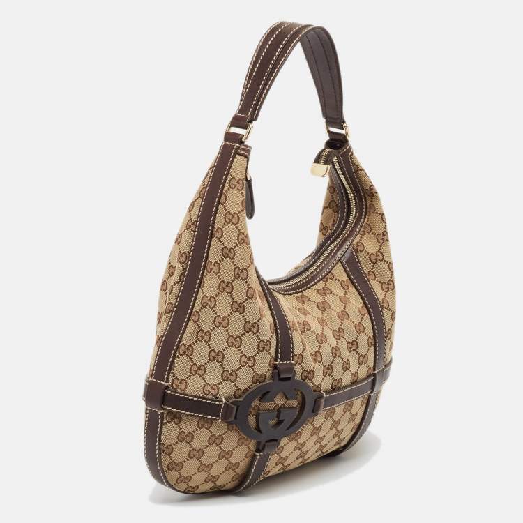 Pre Owned Gucci Beige/Ebony GG Canvas and Leather Royal Hobo