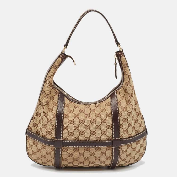 Pre Owned Gucci Beige/Ebony GG Canvas and Leather Royal Hobo
