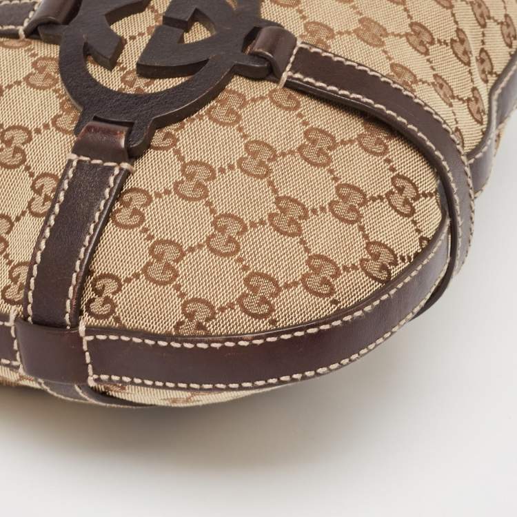 Pre Owned Gucci Beige/Ebony GG Canvas and Leather Royal Hobo