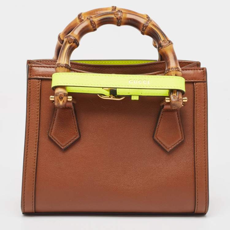 Pre Owned Gucci Brown Leather Mini Diana Tote