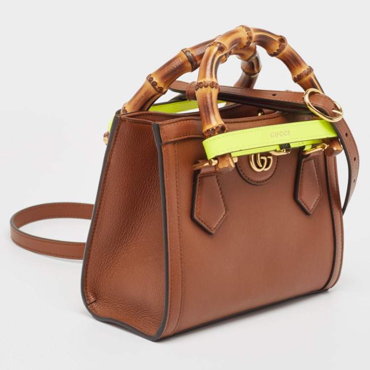 Pre Owned Gucci Brown Leather Mini Diana Tote