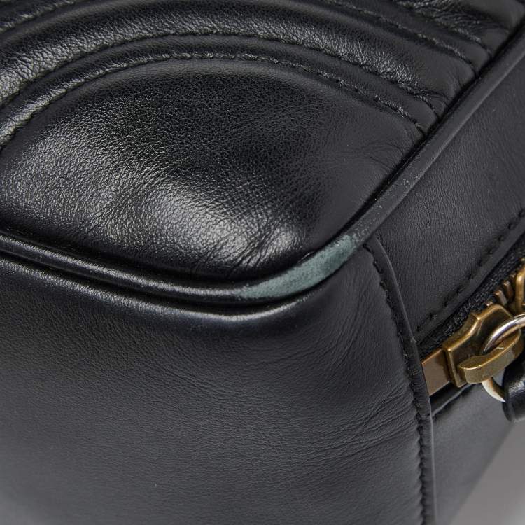 Pre Owned Gucci Black Matelassé Leather Small GG Marmont Top Handle Bag