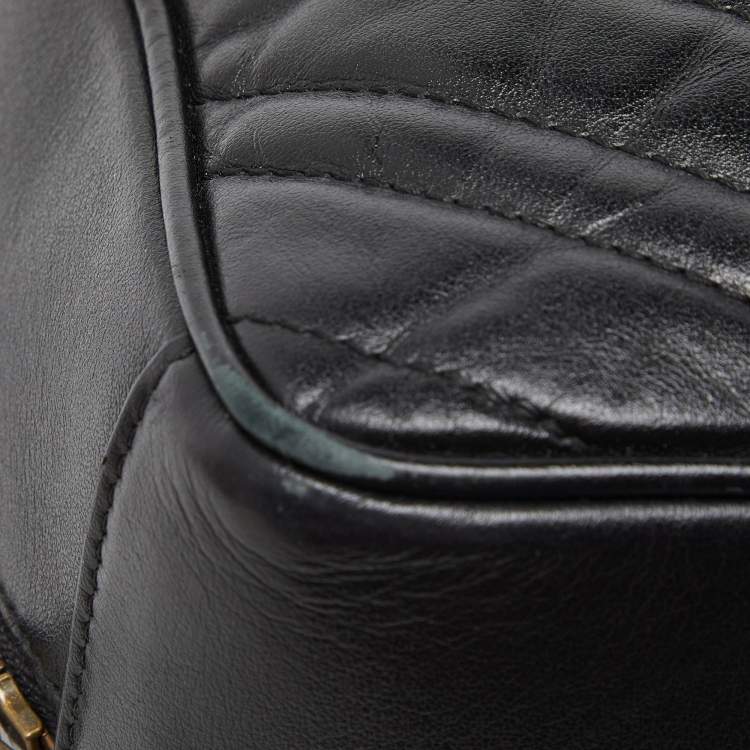 Pre Owned Gucci Black Matelassé Leather Small GG Marmont Top Handle Bag