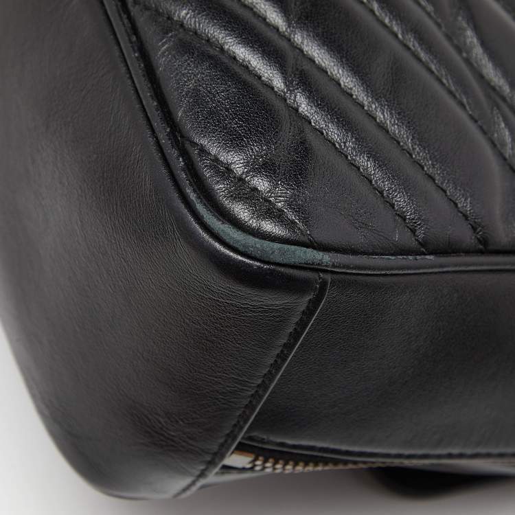 Pre Owned Gucci Black Matelassé Leather Small GG Marmont Top Handle Bag