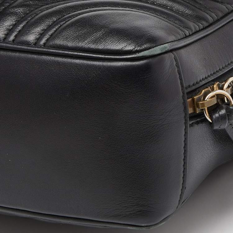 Pre Owned Gucci Black Matelassé Leather Small GG Marmont Top Handle Bag