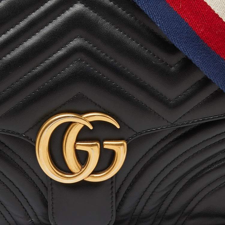 Pre Owned Gucci Black Matelassé Leather Small GG Marmont Top Handle Bag