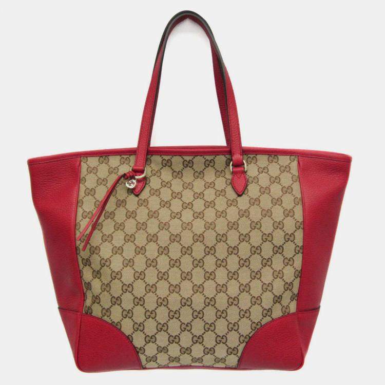 Gucci Red Beige Leather GG Canvas Medium Bree Tote Gucci TLC