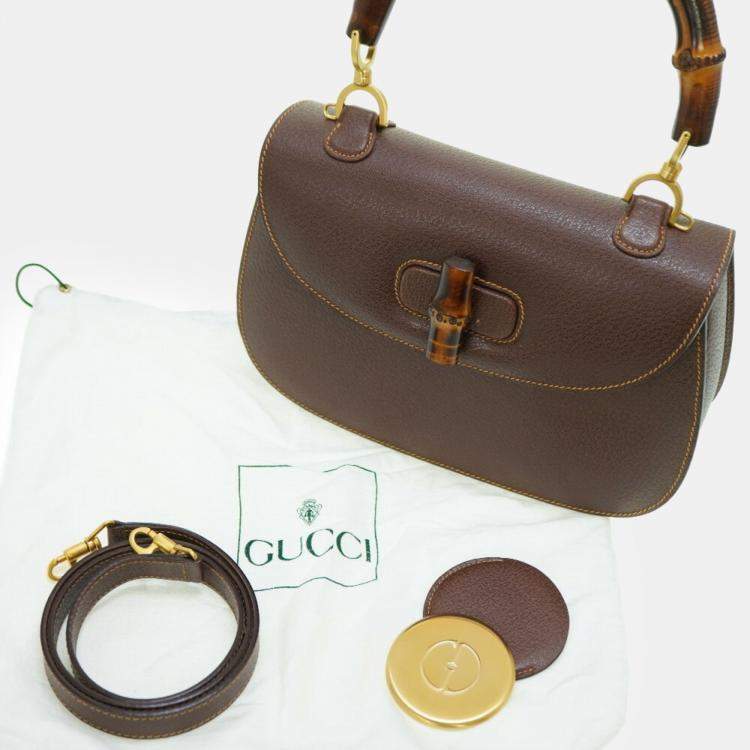 Pre Owned Gucci Brown Leather Bamboo 1947 Top Handle Bag