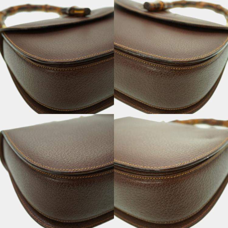 Pre Owned Gucci Brown Leather Bamboo 1947 Top Handle Bag