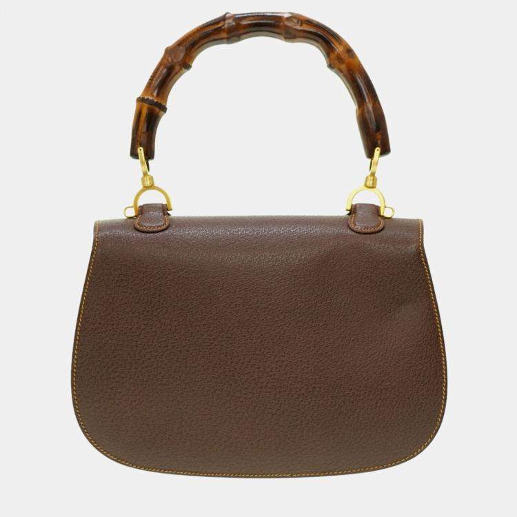 Pre Owned Gucci Brown Leather Bamboo 1947 Top Handle Bag