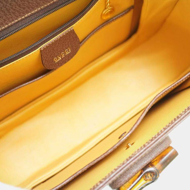 Pre Owned Gucci Brown Leather Bamboo 1947 Top Handle Bag