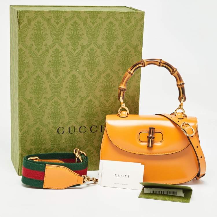 Pre Owned Gucci Tan Glazed Leather Small Bamboo 1947 Top Handle Bag