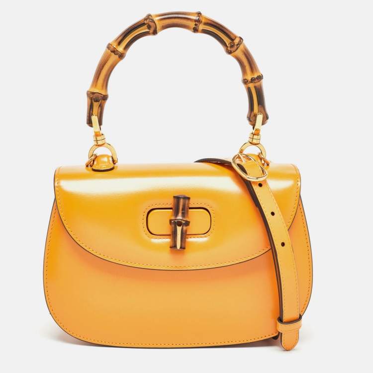 Pre Owned Gucci Tan Glazed Leather Small Bamboo 1947 Top Handle Bag