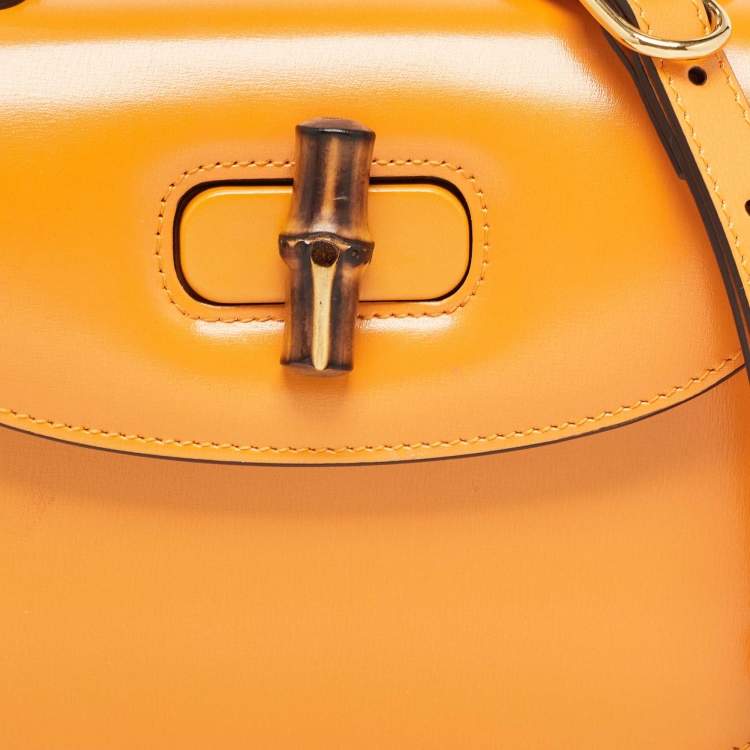 Pre Owned Gucci Tan Glazed Leather Small Bamboo 1947 Top Handle Bag