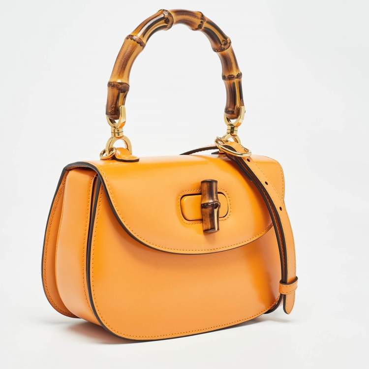 Pre Owned Gucci Tan Glazed Leather Small Bamboo 1947 Top Handle Bag