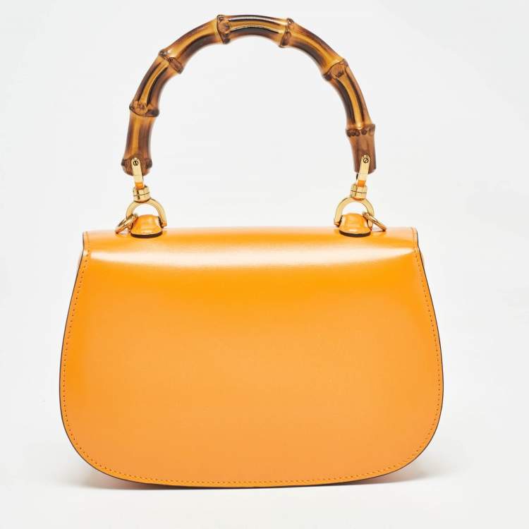 Pre Owned Gucci Tan Glazed Leather Small Bamboo 1947 Top Handle Bag