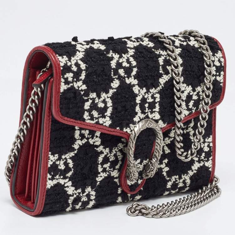 Pre Owned Gucci Tri Color GG Tweed and Leather Dionysus Wallet On Chain
