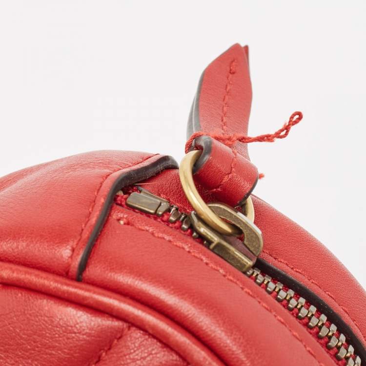 Pre Owned Gucci Red Matelassé Leather Mini GG Marmont Belt Bag