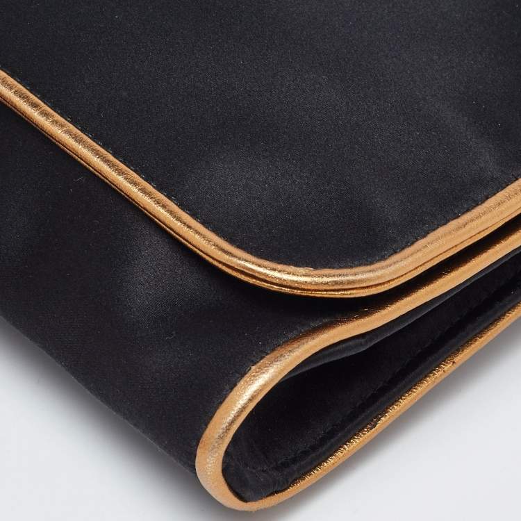 Pre Owned Gucci Black/Gold Satin Malika Tassel Clutch