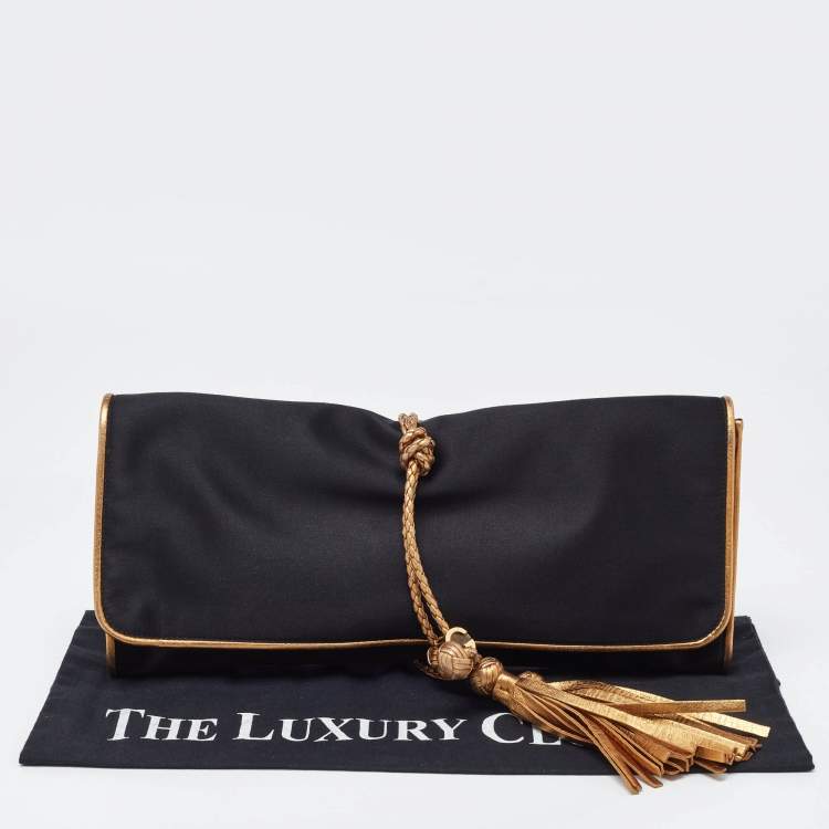 Pre Owned Gucci Black/Gold Satin Malika Tassel Clutch
