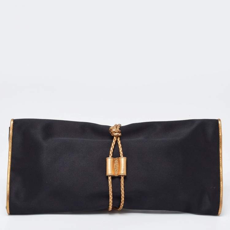 Pre Owned Gucci Black/Gold Satin Malika Tassel Clutch