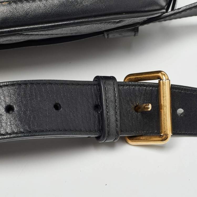 Pre Owned Gucci Black Matelassé Leather Mini GG Marmont Belt Bag