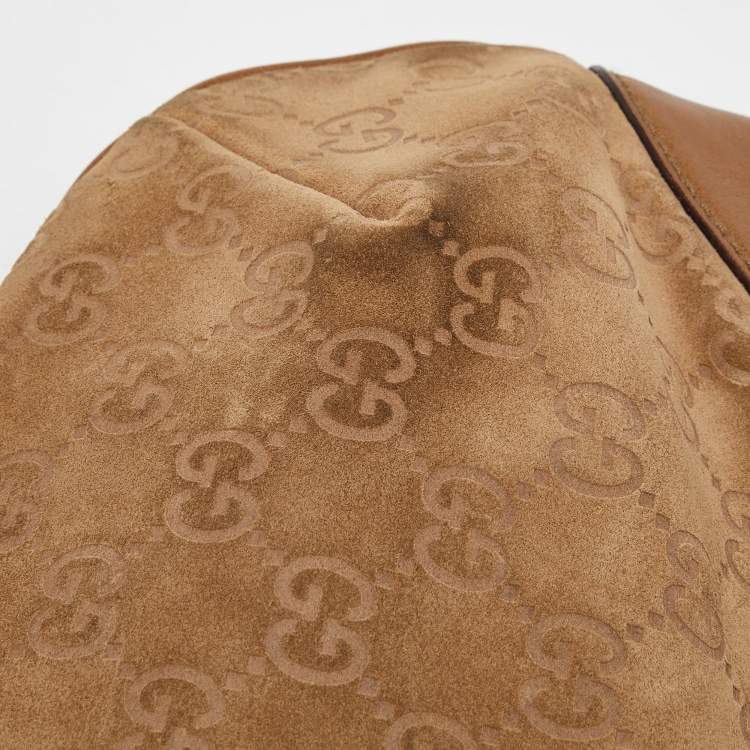 Pre Owned Gucci Beige GG Suede and Leather Pelham Flap Hobo