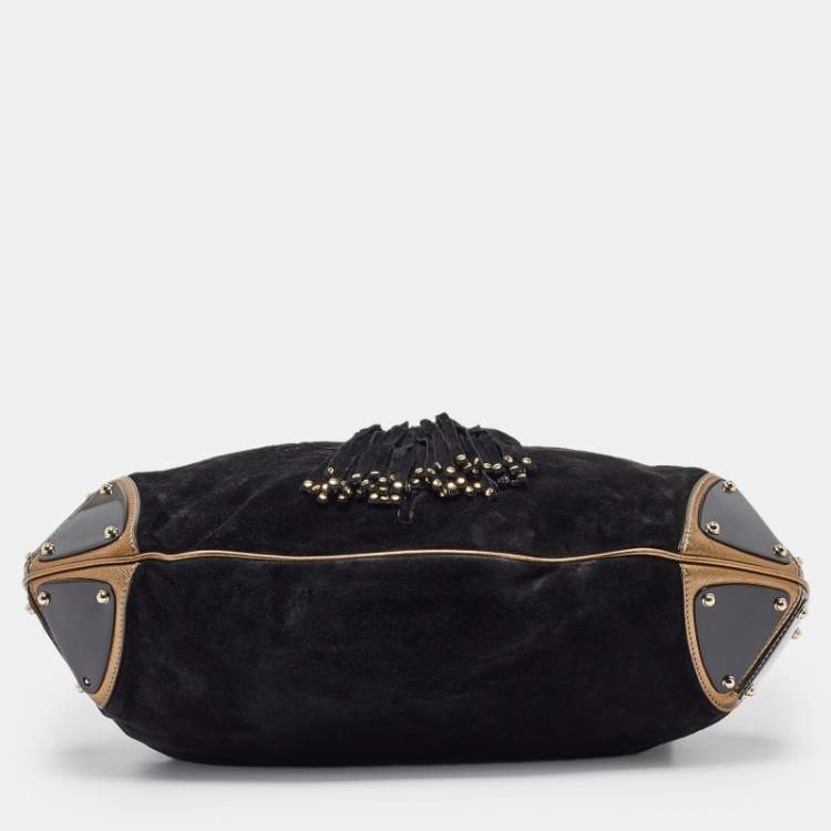 Pre Owned Gucci Black/Gold Hysteria Embossed Suede Large Indy Hobo