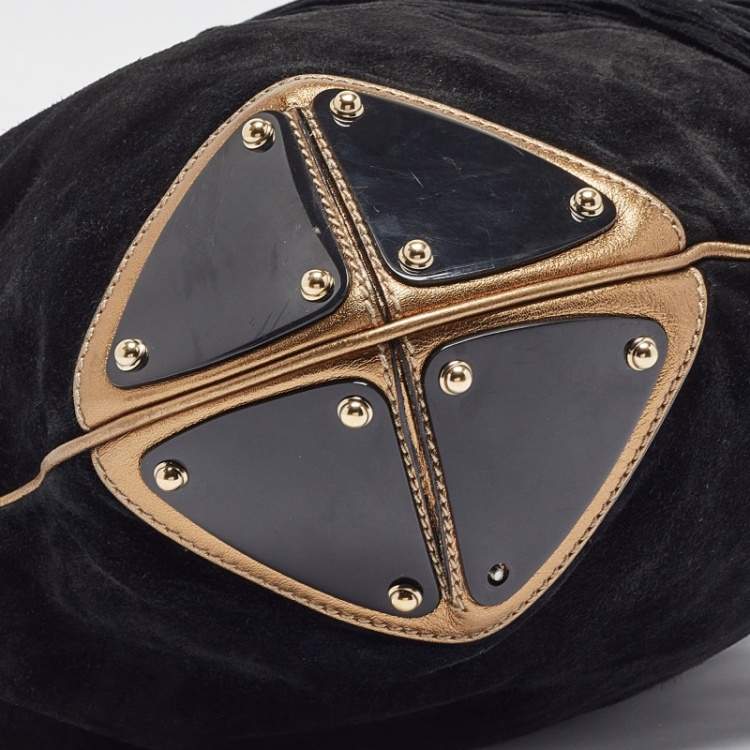 Pre Owned Gucci Black/Gold Hysteria Embossed Suede Large Indy Hobo