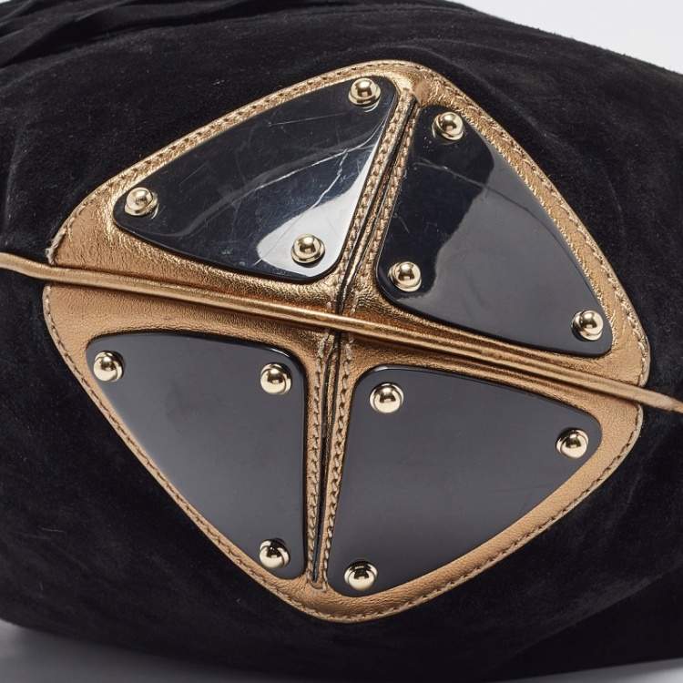 Pre Owned Gucci Black/Gold Hysteria Embossed Suede Large Indy Hobo