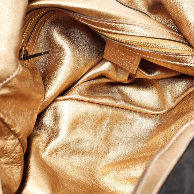 Pre Owned Gucci Black/Gold Hysteria Embossed Suede Large Indy Hobo