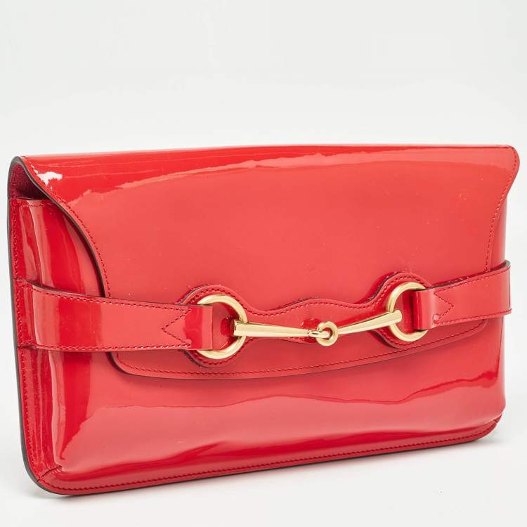 Pre Owned Gucci Red Patent Leather Bright Bit Clutch