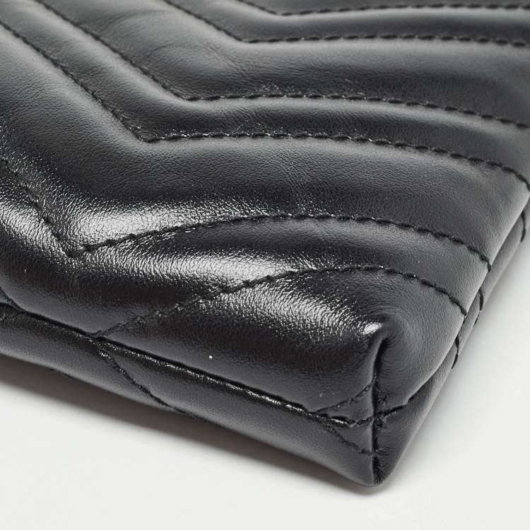 Pre Owned Gucci Black Matelassé Leather GG Marmont Chain Clutch 