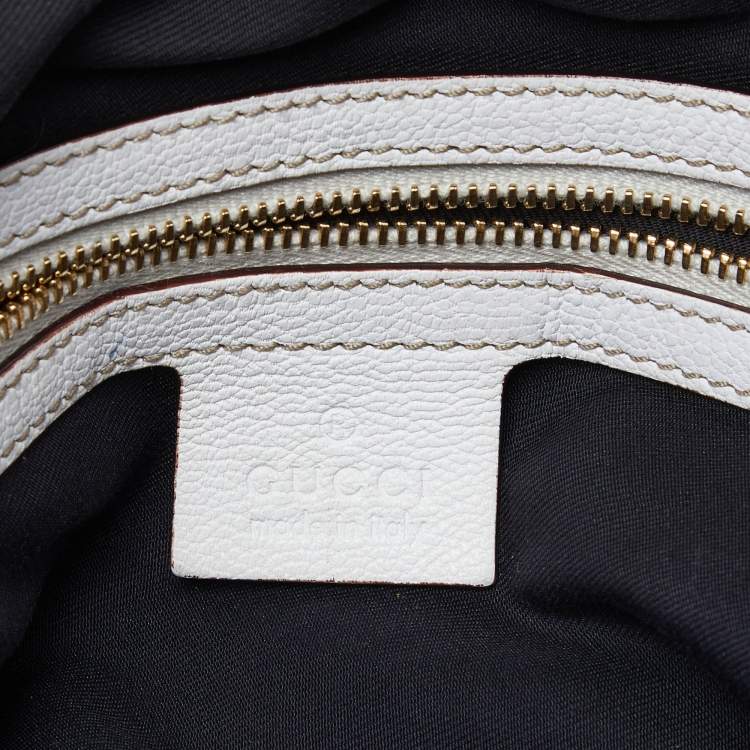 Pre Owned Gucci White Leather Front Zip Chain Tote