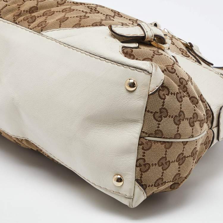 Pre Owned Gucci Beige/Off White GG Canvas and Leather Bag