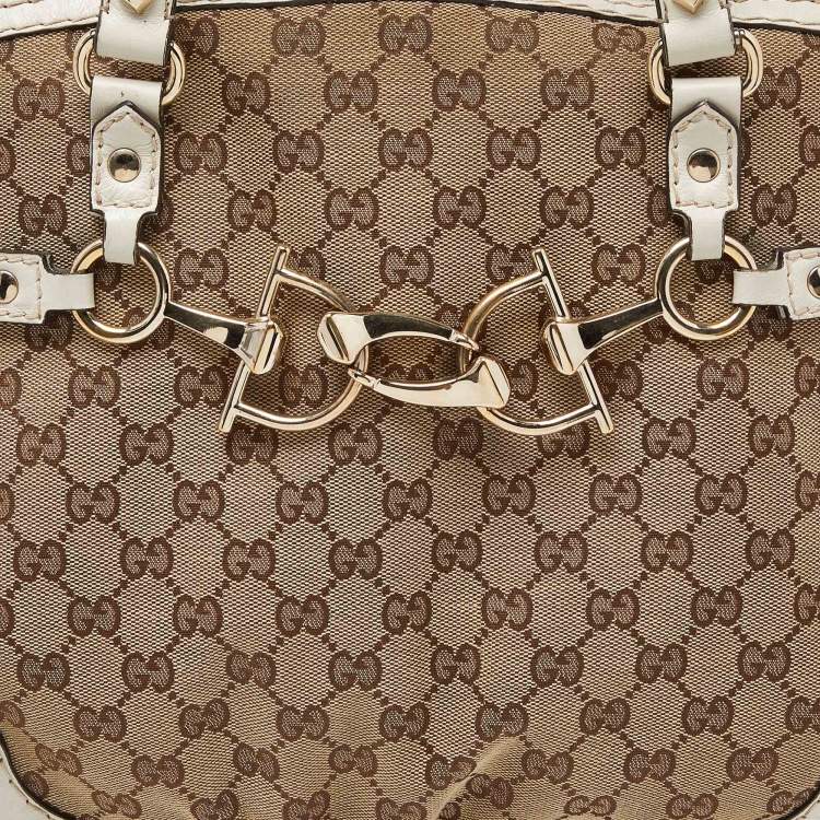 Pre Owned Gucci Beige/Off White GG Canvas and Leather Bag