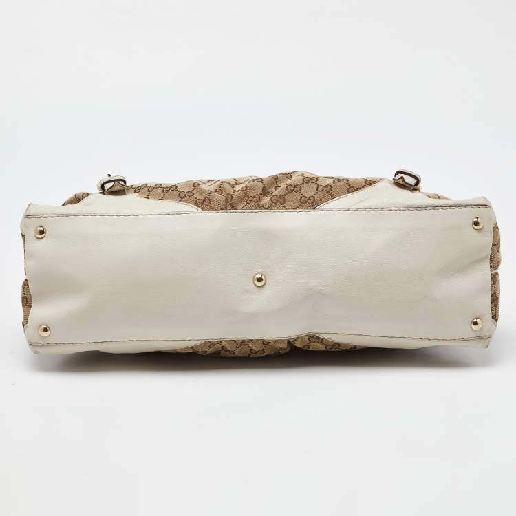 Pre Owned Gucci Beige/Off White GG Canvas and Leather Bag