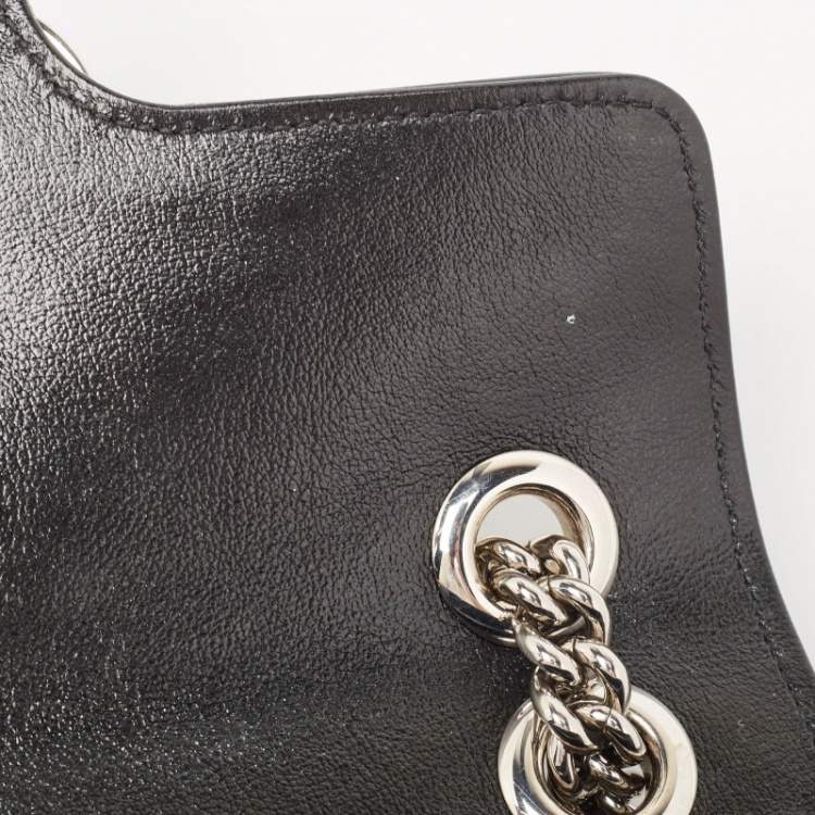 Pre Owned Gucci Black Diagonal Sequins and Leather Mini GG Marmont Shoulder Bag