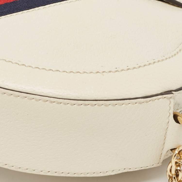 Pre Owned Gucci Off White Leather Mini Ophidia Round Shoulder Bag