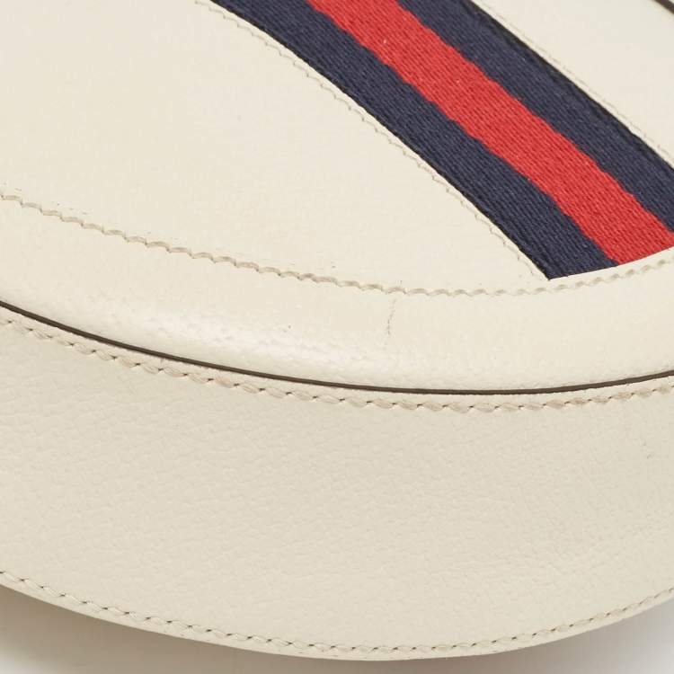 Pre Owned Gucci Off White Leather Mini Ophidia Round Shoulder Bag