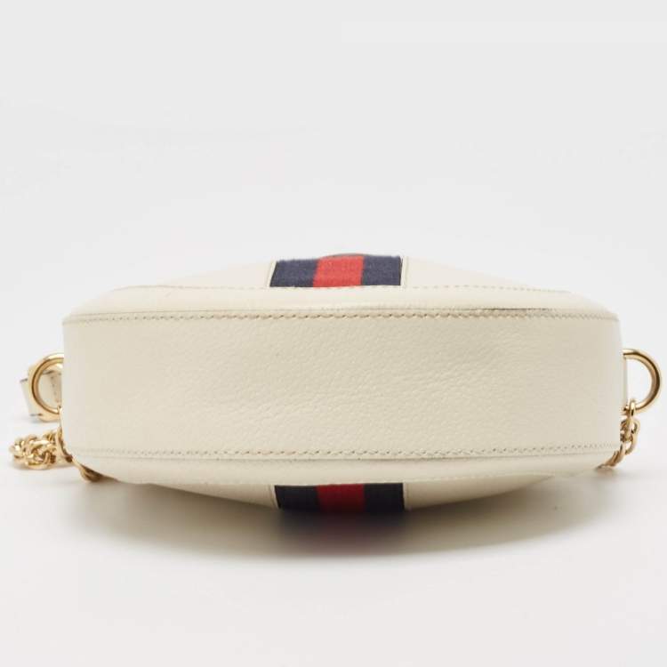 Pre Owned Gucci Off White Leather Mini Ophidia Round Shoulder Bag