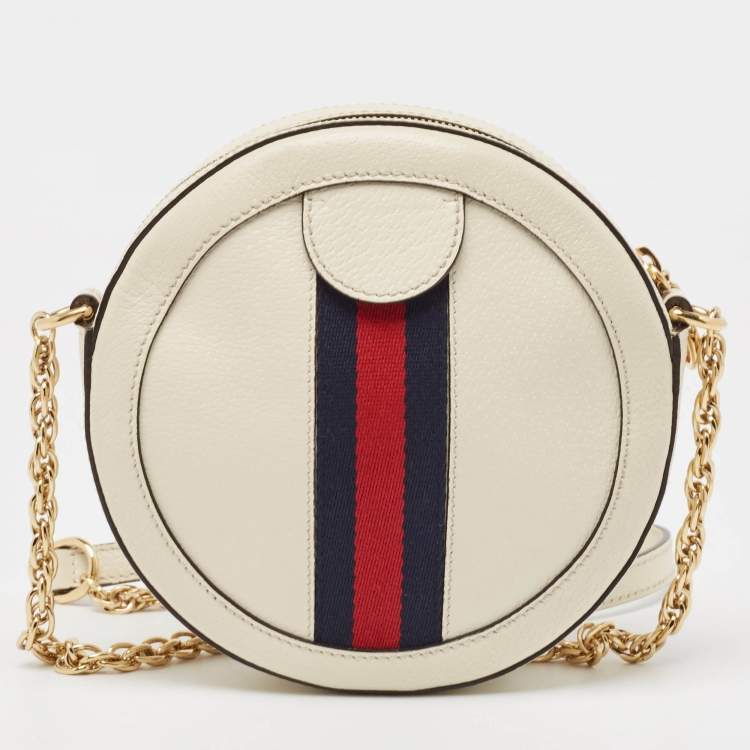 Pre Owned Gucci Off White Leather Mini Ophidia Round Shoulder Bag