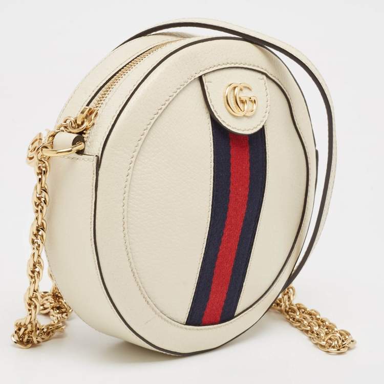 Pre Owned Gucci Off White Leather Mini Ophidia Round Shoulder Bag