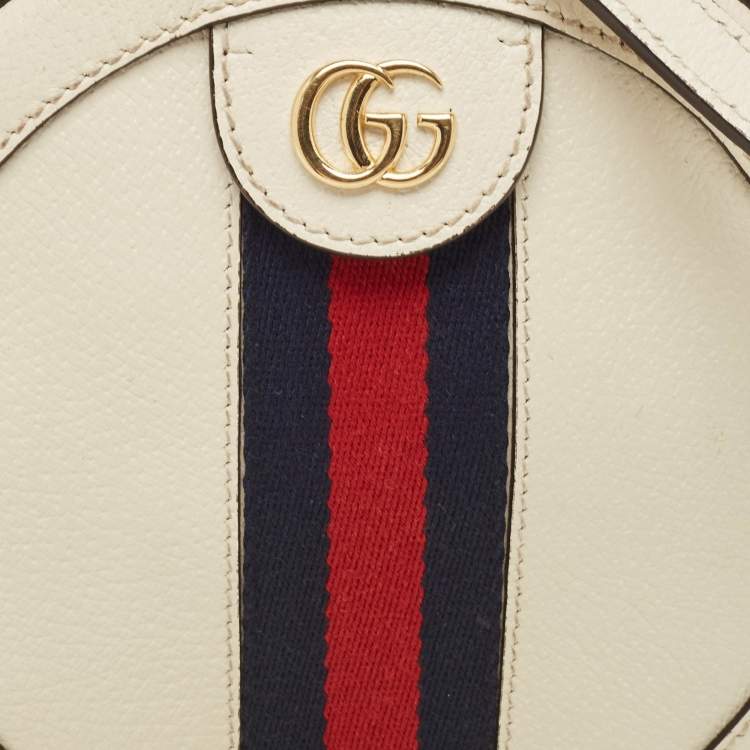 Pre Owned Gucci Off White Leather Mini Ophidia Round Shoulder Bag