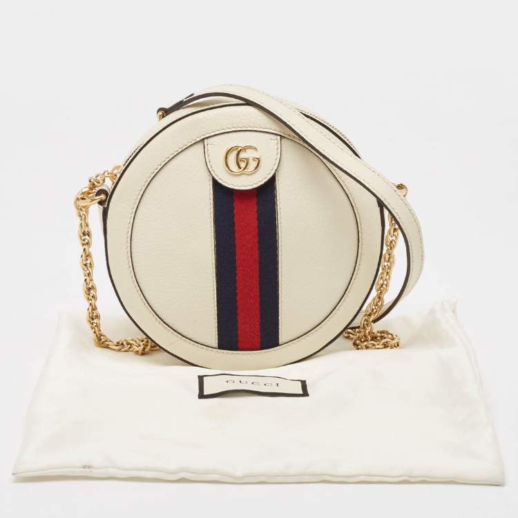 Pre Owned Gucci Off White Leather Mini Ophidia Round Shoulder Bag