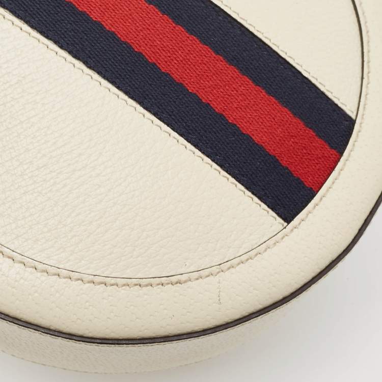 Pre Owned Gucci Off White Leather Mini Ophidia Round Shoulder Bag