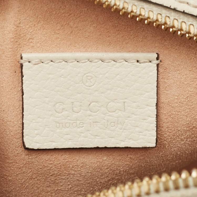 Pre Owned Gucci Off White Leather Mini Ophidia Round Shoulder Bag