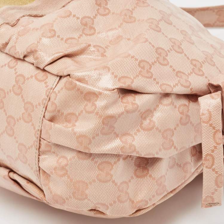 Pre Owned Gucci Pink GG Crystals Canvas Horsebit Charm Web Hobo