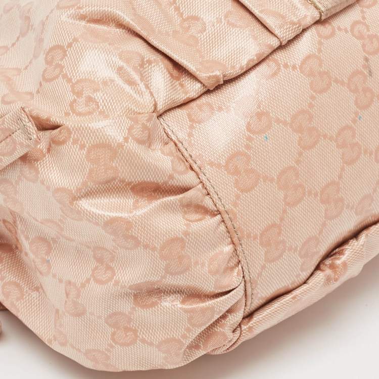 Pre Owned Gucci Pink GG Crystals Canvas Horsebit Charm Web Hobo